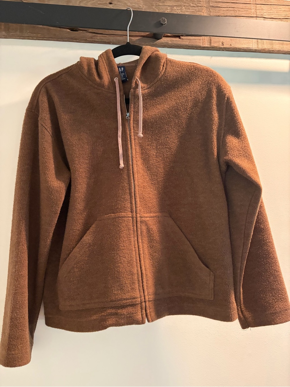 GAP Plush Full-Zip Hooded Jacket in Rust